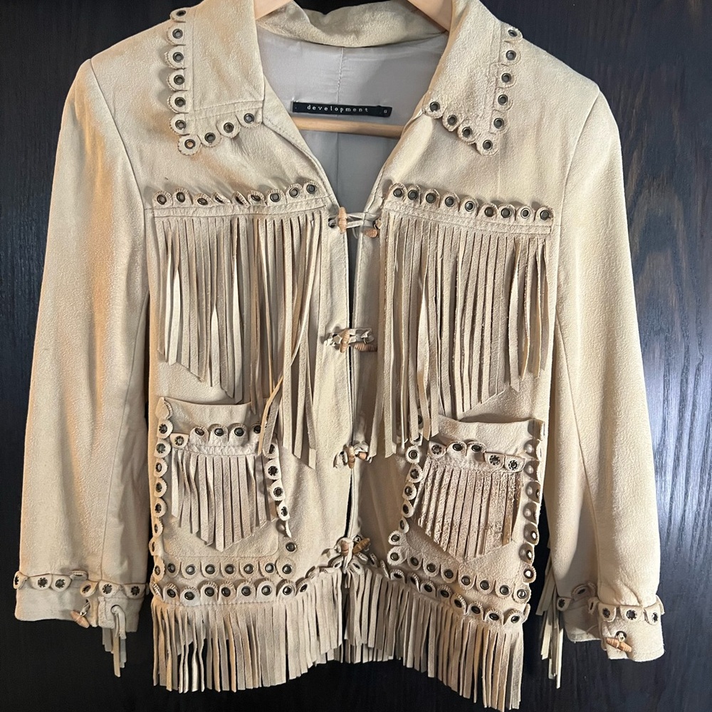 Stylish Cream Fringe Leather Jacket
